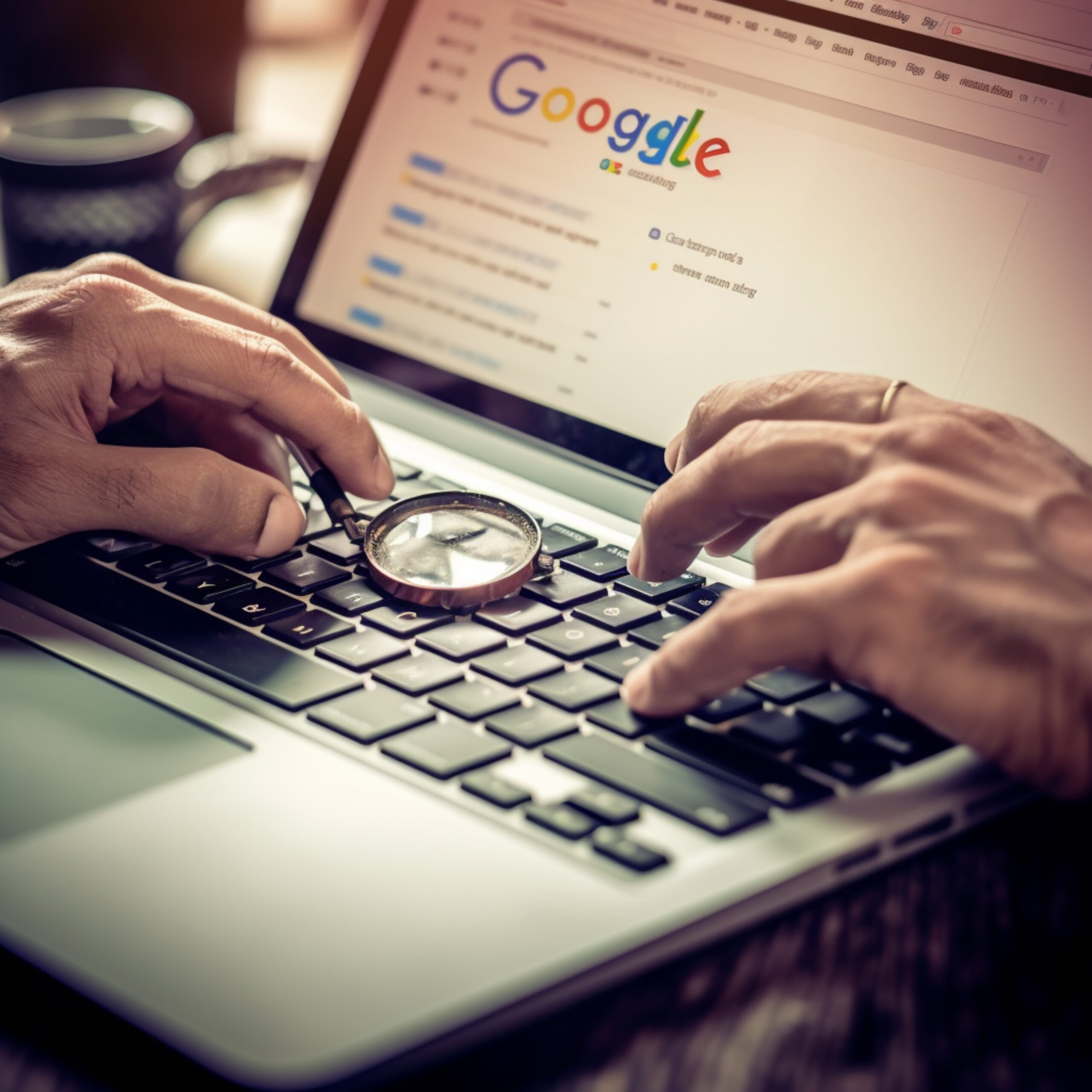 someone using magnifying glass search website laptop generative ai scaled